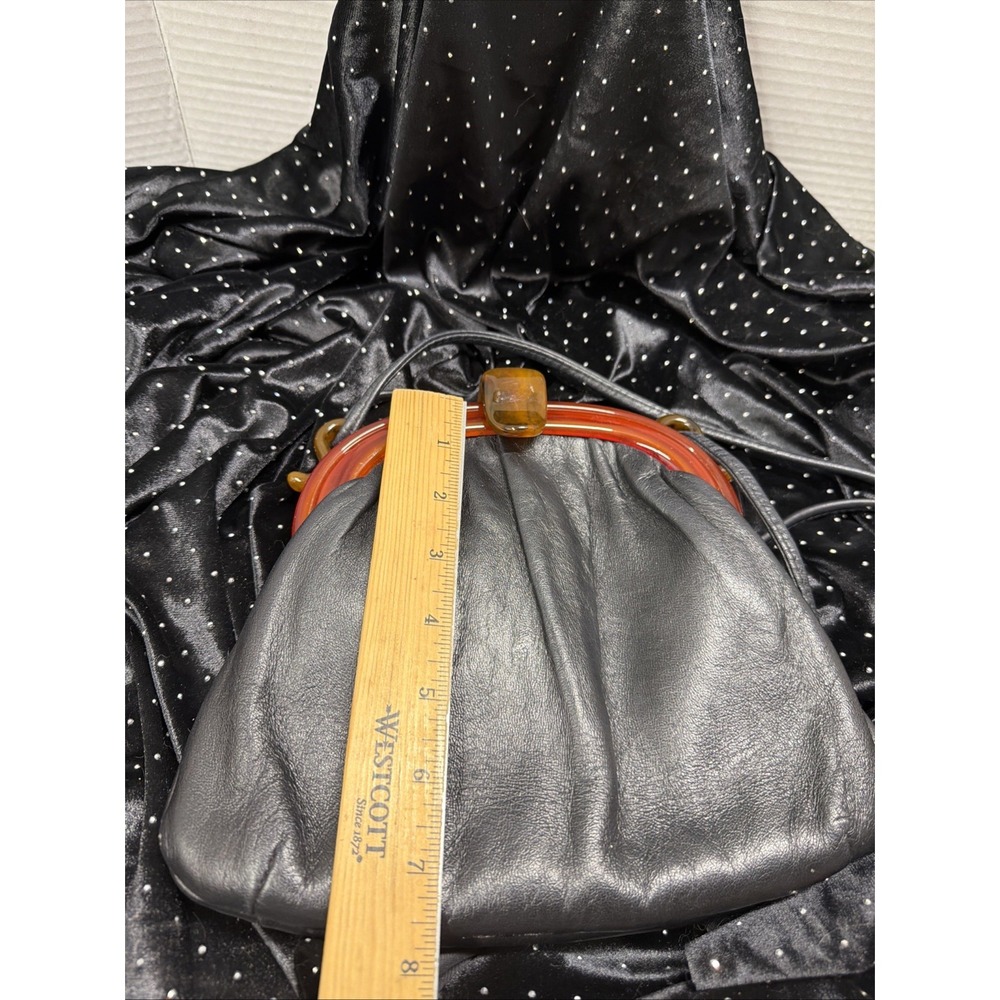 Vintage Ande' Leather Black Bakelite Snap Closure Purse Bag Silk Lining 1960s - Picture 16 of 16